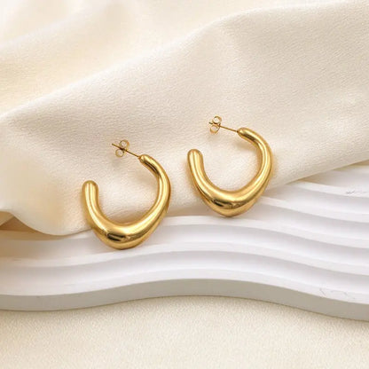 Titanium Earrings: Graceful C-Shaped Earrings-Jewearrings