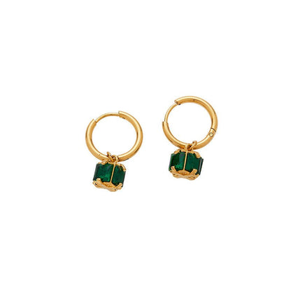 Titanium Earrings Green Zircon Lantern Earrings-Jewearrings