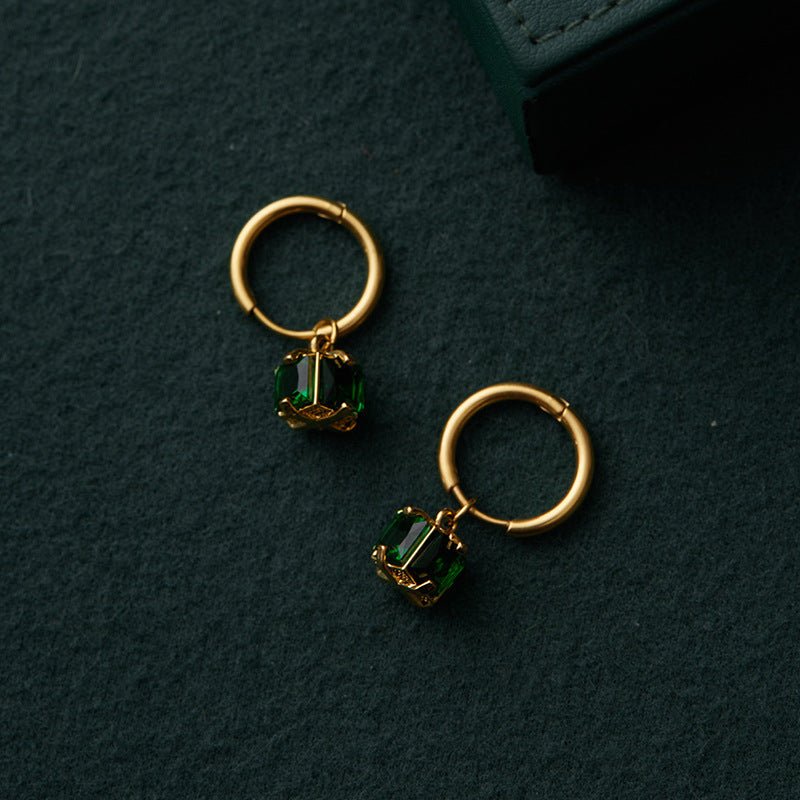 Titanium Earrings Green Zircon Lantern Earrings-Jewearrings