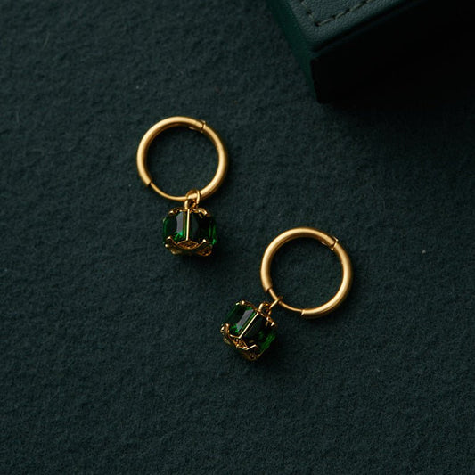 Titanium Earrings Green Zircon Lantern Earrings-Jewearrings