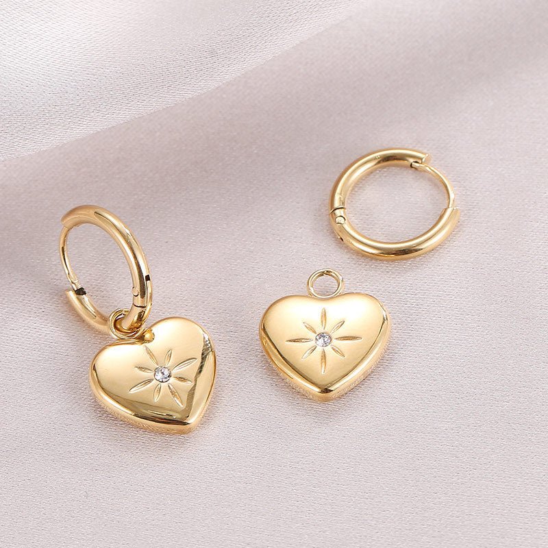 Titanium Earrings Heart Diamond-Jewearrings