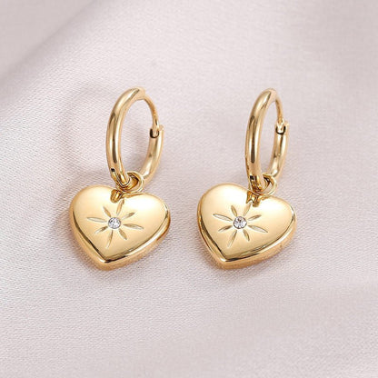 Titanium Earrings Heart Diamond-Jewearrings