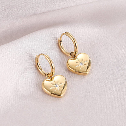 Titanium Earrings Heart Diamond-Jewearrings