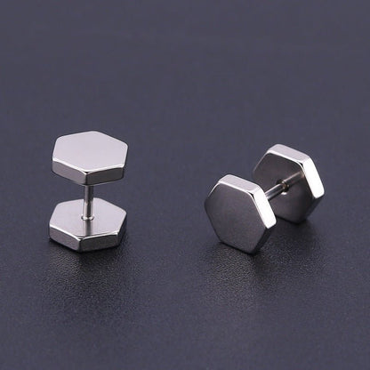 Titanium Earrings Hexagonal Studs-Jewearrings