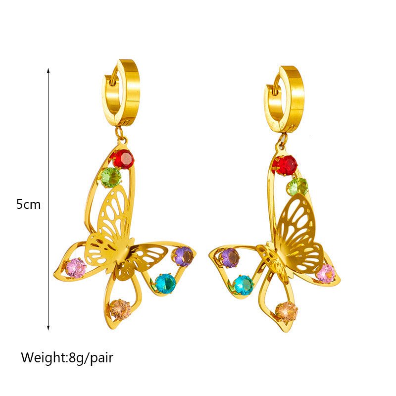 Titanium Earrings Hollow Jeweled Butterfly Earrings-Jewearrings