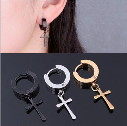 Titanium Earrings - Korean Style Cross Pendant Earrings-Jewearrings