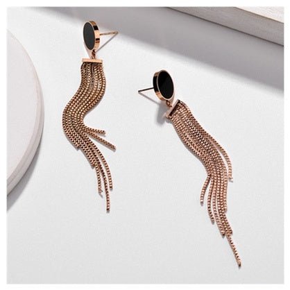 Titanium Earrings Long Tassel Stud Earrings-Jewearrings