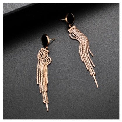 Titanium Earrings Long Tassel Stud Earrings-Jewearrings