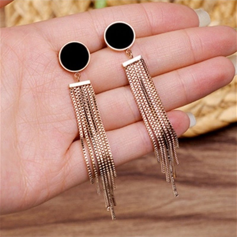 Titanium Earrings Long Tassel Stud Earrings-Jewearrings