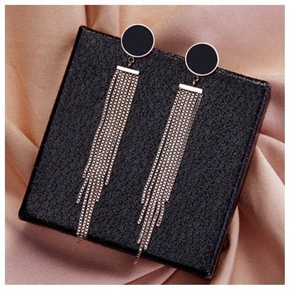 Titanium Earrings Long Tassel Stud Earrings-Jewearrings