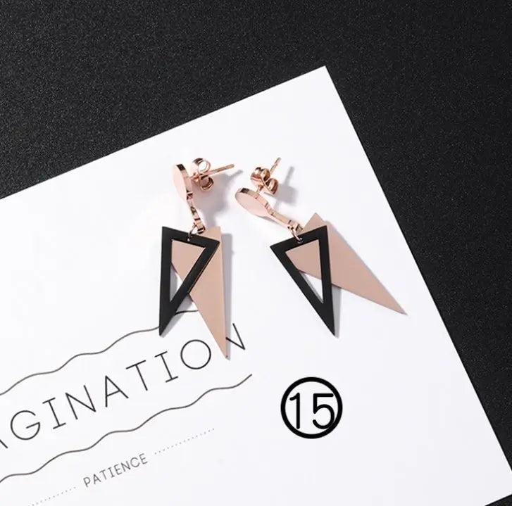 Titanium Earrings Long Tassel Triangle-Jewearrings