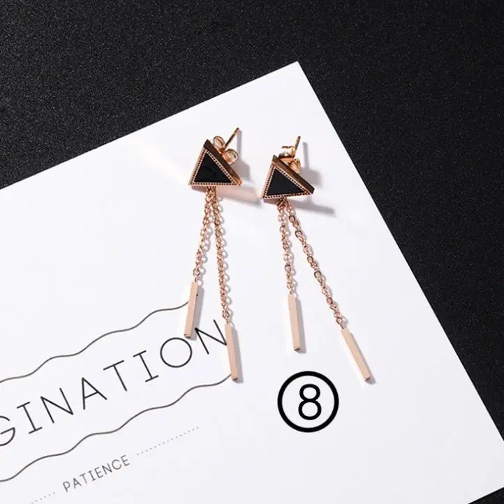 Titanium Earrings Long Tassel Triangle-Jewearrings