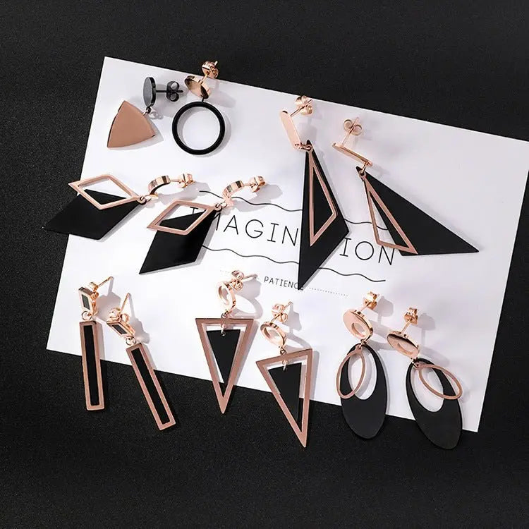 Titanium Earrings Long Tassel Triangle-Jewearrings