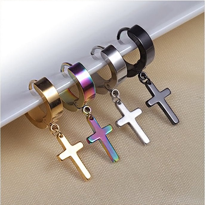 Titanium Earrings Men's Cross Earrings-Jewearrings