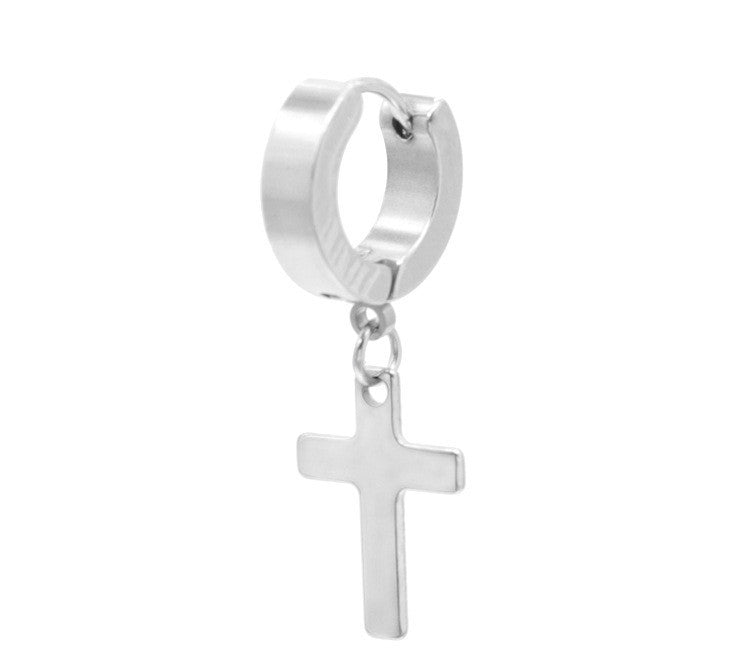 Titanium Earrings Men's Cross Earrings-Jewearrings