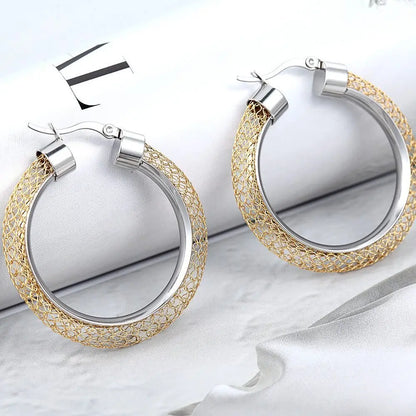 Titanium Earrings Mesh Hollow Silver-Jewearrings