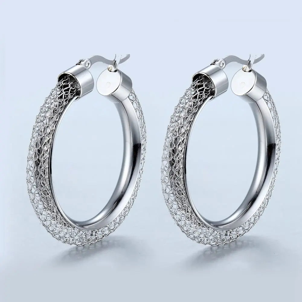 Titanium Earrings Mesh Hollow Silver-Jewearrings