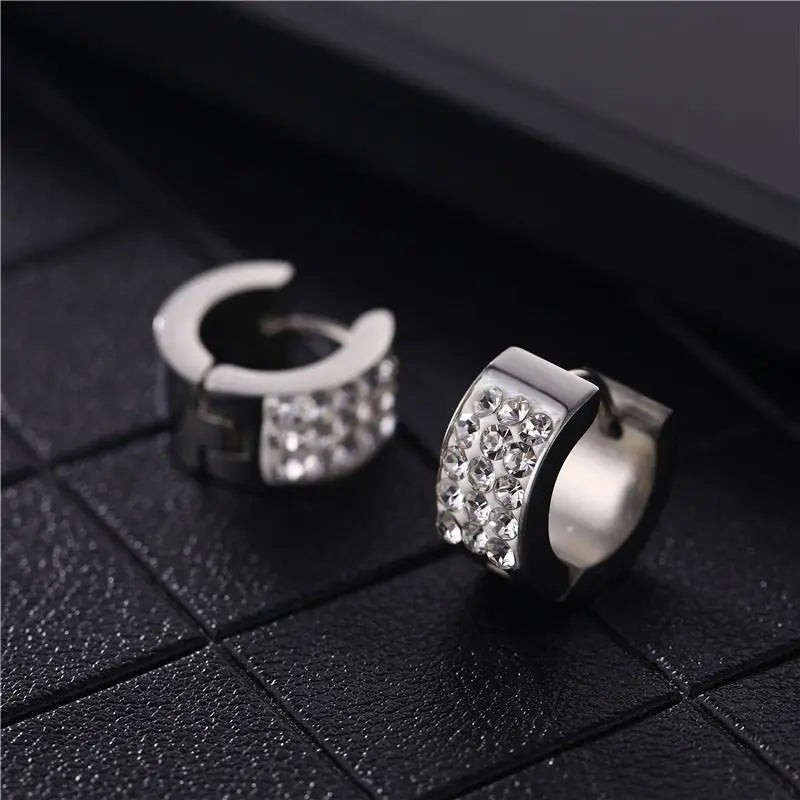 Titanium Earrings Multi-row Rhinestone-Jewearrings