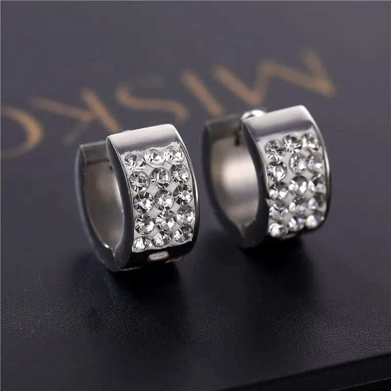 Titanium Earrings Multi-row Rhinestone-Jewearrings