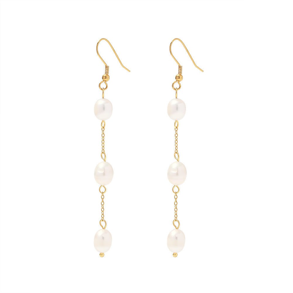 Titanium Earrings New Freshwater Pearl Tassel-Jewearrings