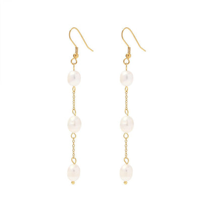 Titanium Earrings New Freshwater Pearl Tassel-Jewearrings