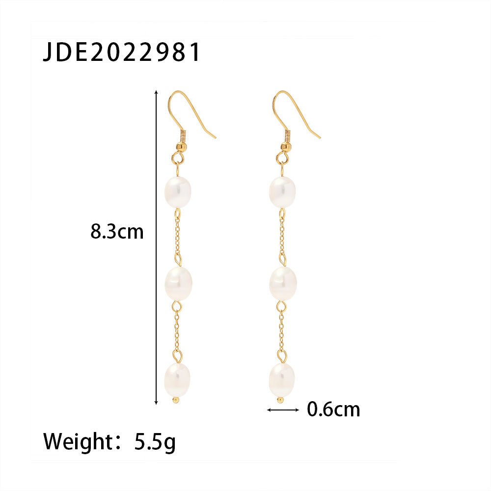 Titanium Earrings New Freshwater Pearl Tassel-Jewearrings