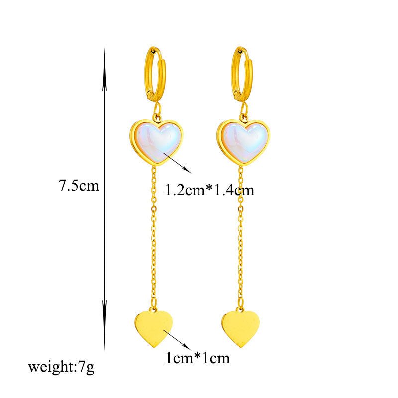 Titanium Earrings Pearl Heart Pendant Earrings-Jewearrings