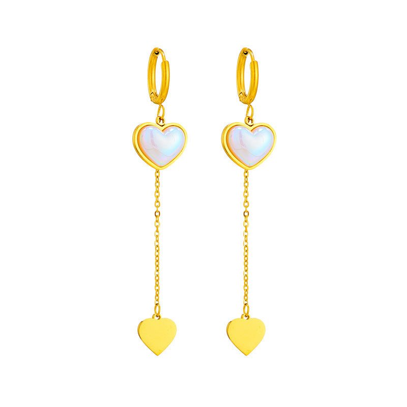 Titanium Earrings Pearl Heart Pendant Earrings-Jewearrings