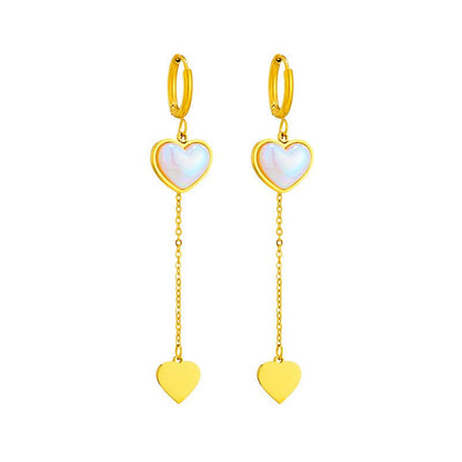 Titanium Earrings Pearl Heart Pendant Earrings-Jewearrings