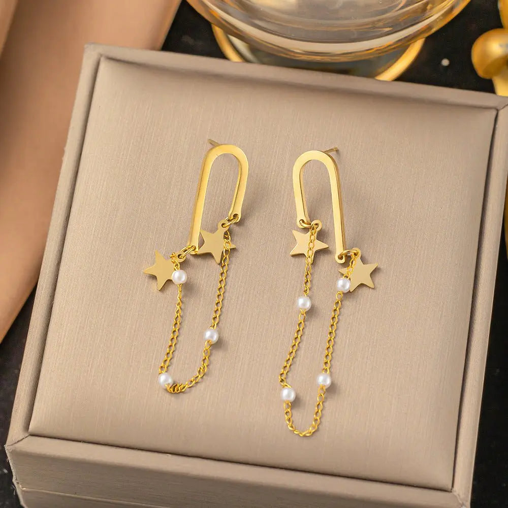 Titanium Earrings Pearl Tassel Light Luxury-Jewearrings