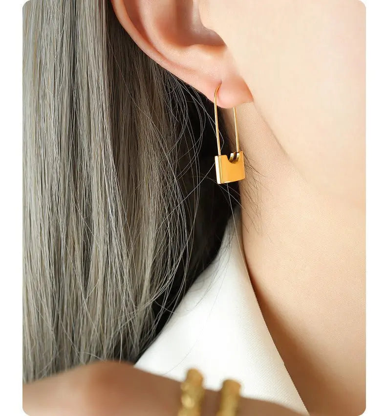 Titanium Earrings Personality Lock Head-Jewearrings