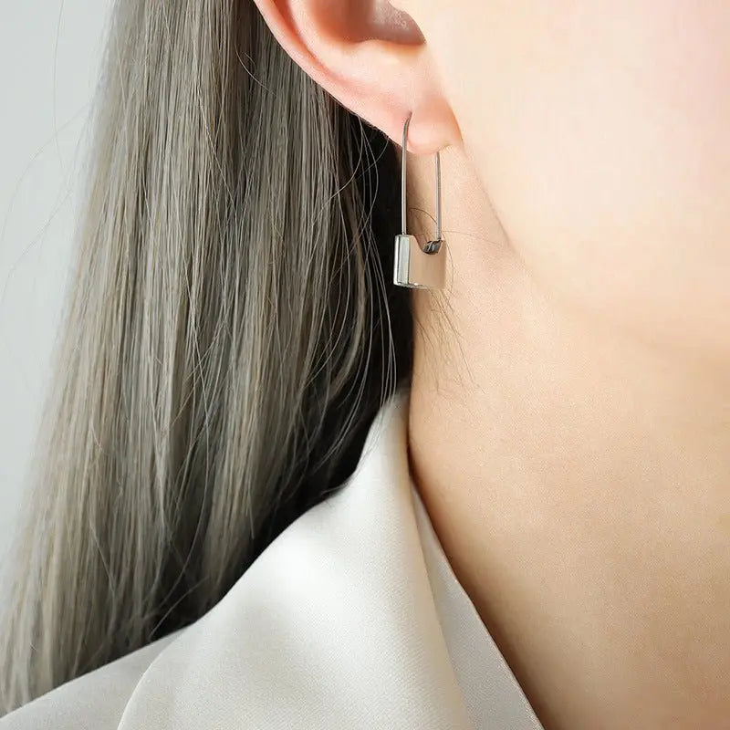 Titanium Earrings Personality Lock Head-Jewearrings