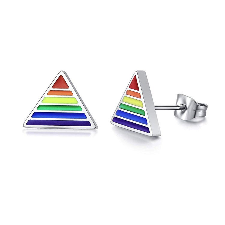 Titanium Earrings Rainbow Triangle Earrings-Jewearrings