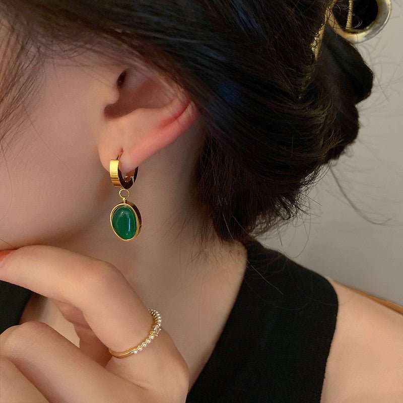 Titanium Earrings - Retro Emerald Style-Jewearrings