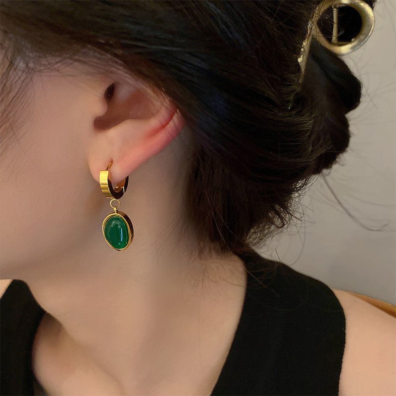 Titanium Earrings - Retro Emerald Style-Jewearrings