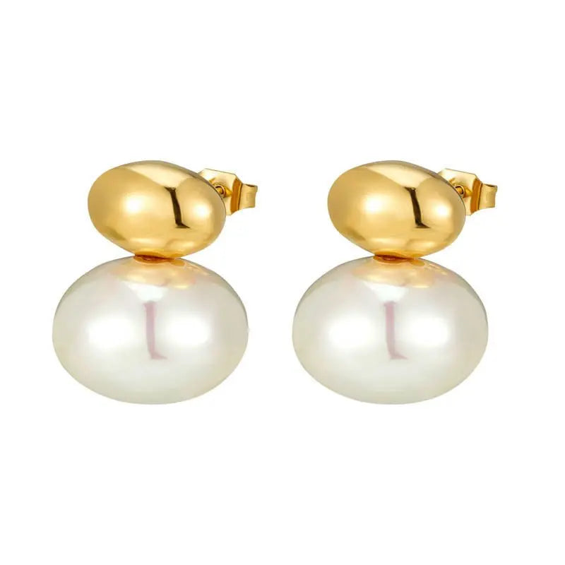 Titanium Earrings Retro Pearl Ear Studs-Jewearrings