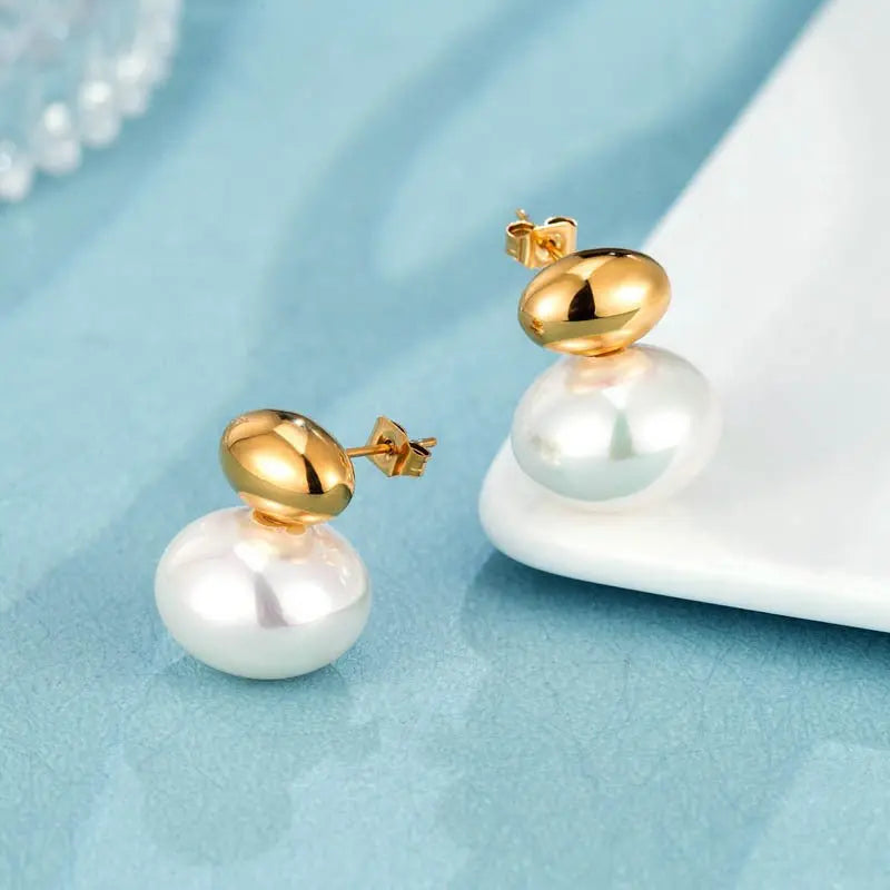 Titanium Earrings Retro Pearl Ear Studs-Jewearrings