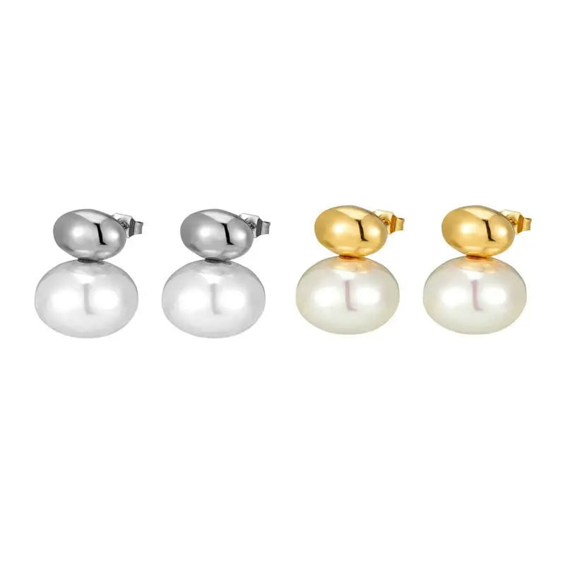 Titanium Earrings Retro Pearl Ear Studs-Jewearrings