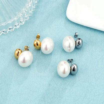 Titanium Earrings Retro Pearl Ear Studs-Jewearrings