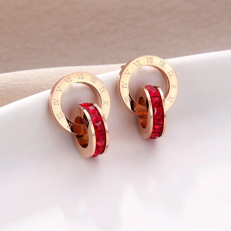 Titanium Earrings Roman Numbers Stud Earrings-Jewearrings