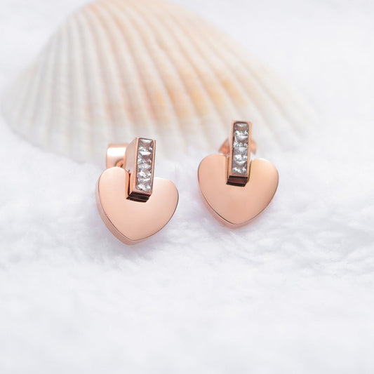 Titanium Earrings - Rose Gold Heart Stud-Jewearrings