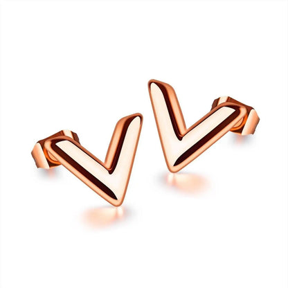 Titanium Earrings Rose Gold V Stud-Jewearrings