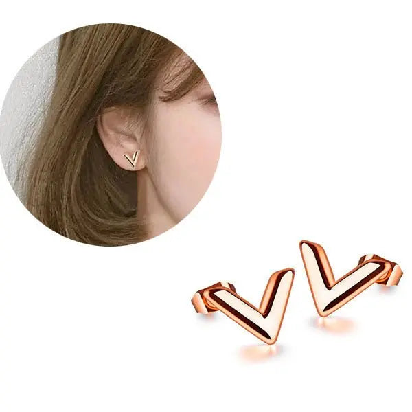 Titanium Earrings Rose Gold V Stud-Jewearrings