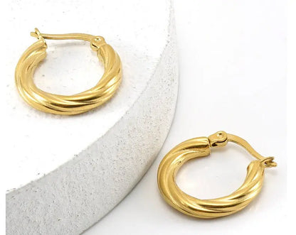 Titanium Earrings Round Buckle Striped-Jewearrings