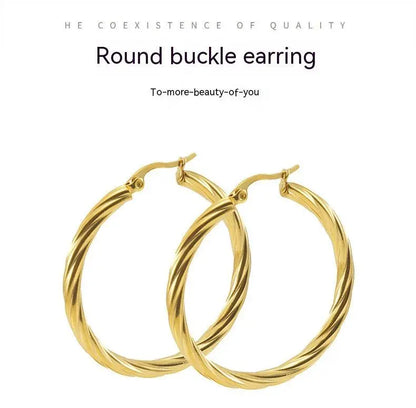 Titanium Earrings Round Buckle Striped-Jewearrings