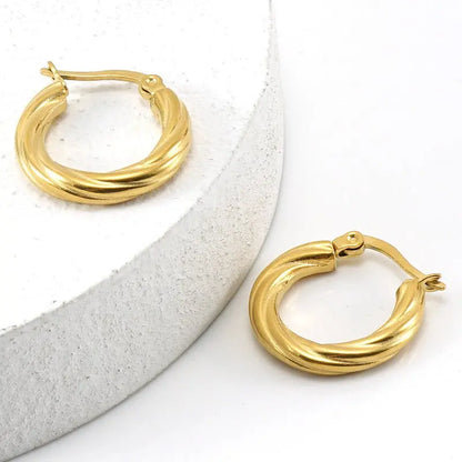 Titanium Earrings Round Buckle Striped-Jewearrings