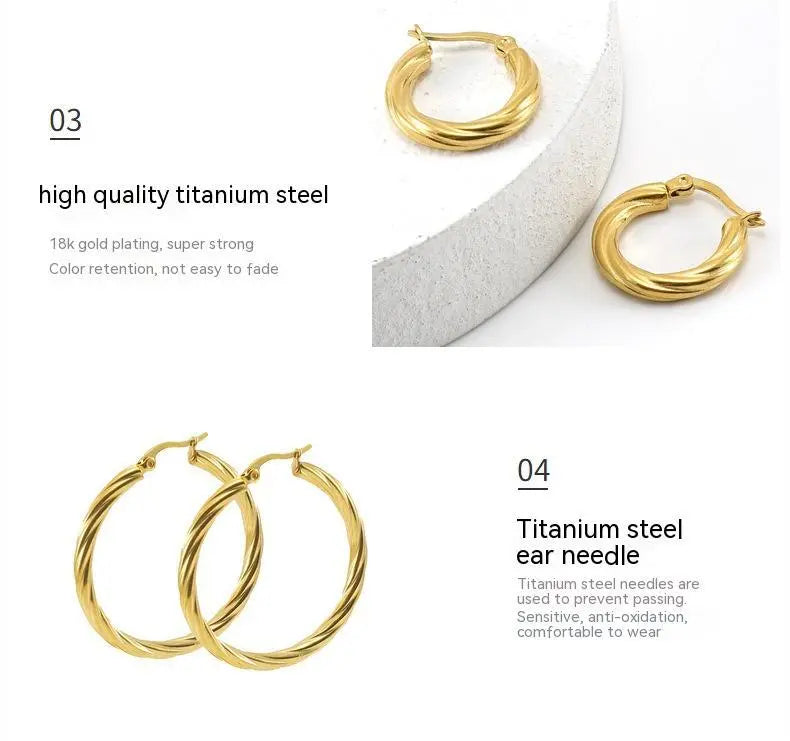 Titanium Earrings Round Buckle Striped-Jewearrings