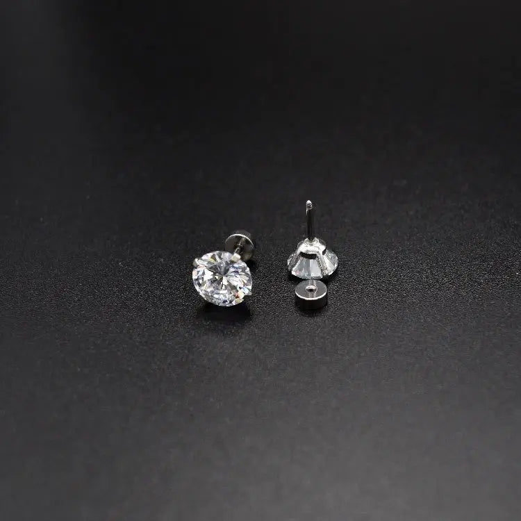 Titanium Earrings Round Crystal Zircon-Jewearrings