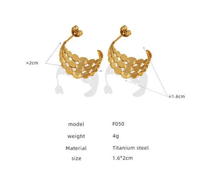 Titanium Earrings Round Glossy Gold-plated-Jewearrings