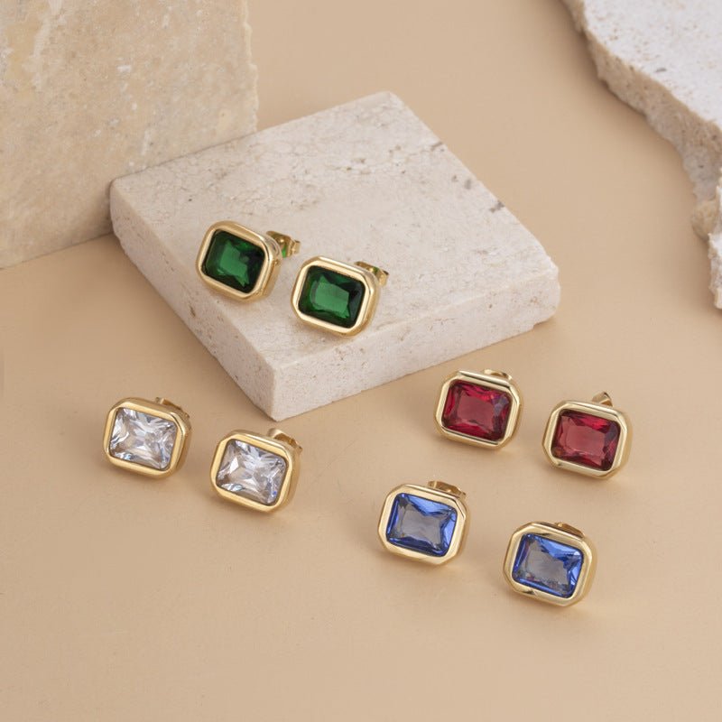 Titanium Earrings Simple Candy Color Square-Jewearrings